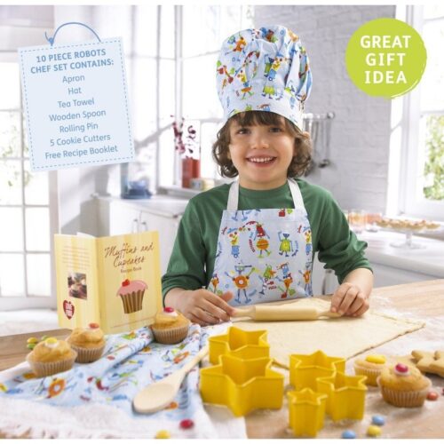 18 pezzi kit di cottura Kids Cooking set con super chef grembiule e cappello da chef outfit Le coccinelle Company Great British Bake set per bambine 